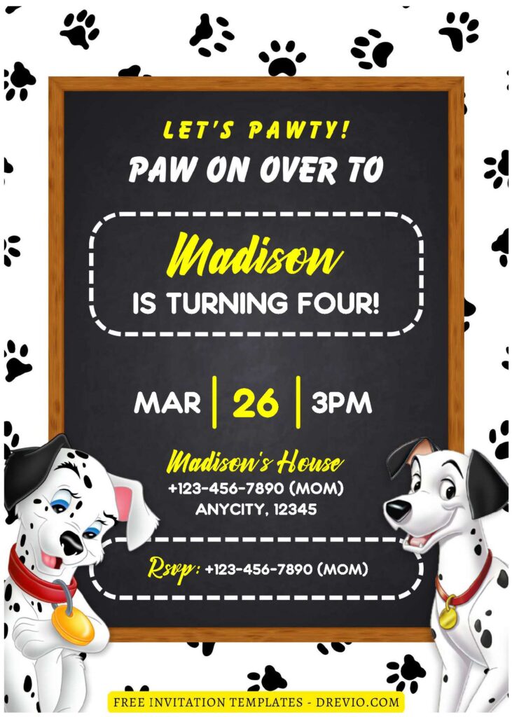 (Free Editable PDF) 101 Dalmatians Birthday Invitation Templates F