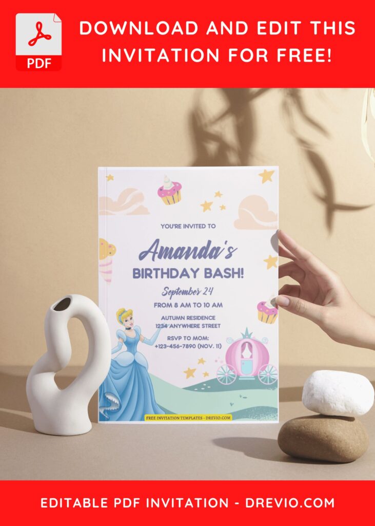 (Free Editable PDF) Royal Revelry Cinderella Birthday Invitation Templates D