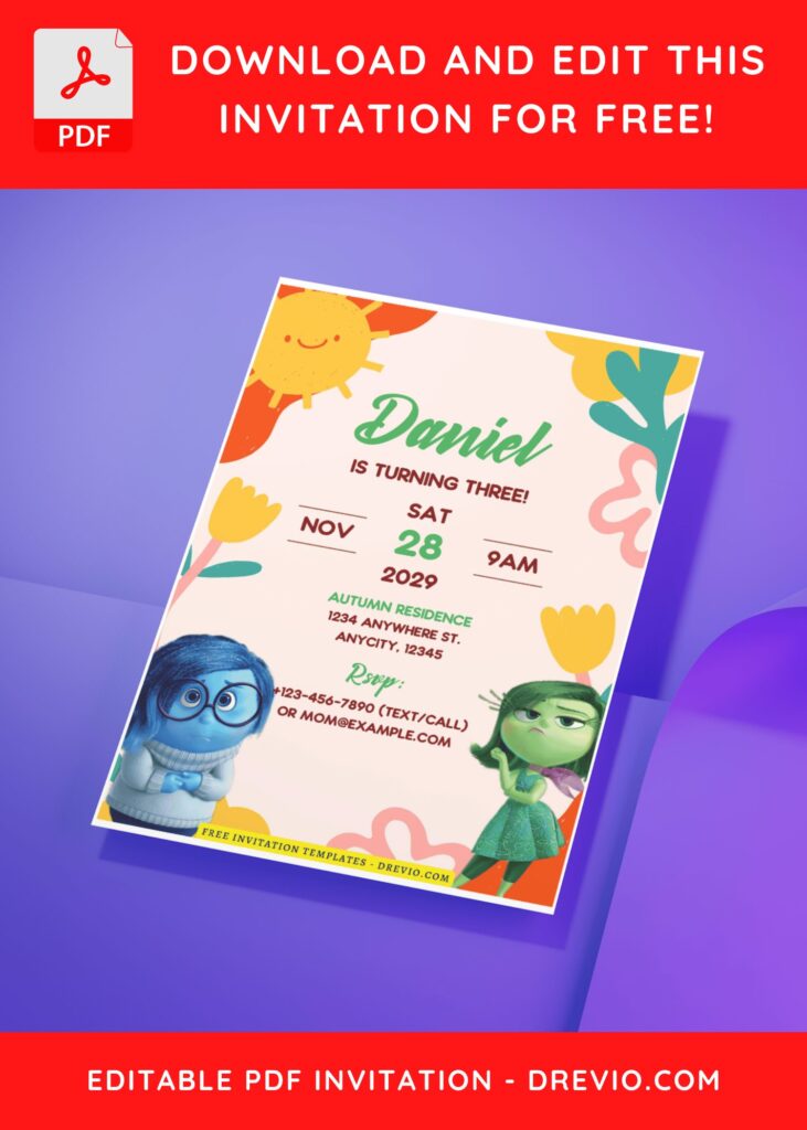 Invitation Template of (Free Editable PDF) Colorful Inside Out Birthday Invitation Templates 6