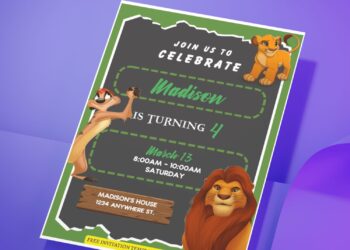 (Free Editable PDF) Cute Disney Lion King Birthday Invitation Templates H