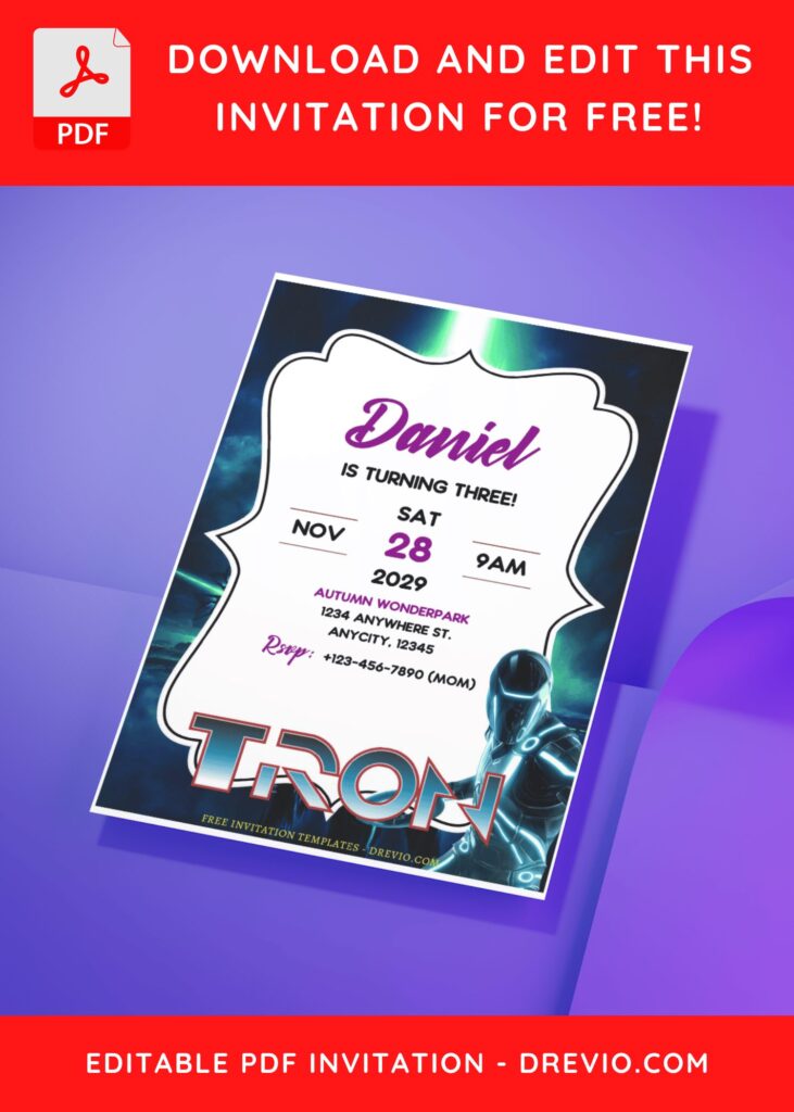 (Free Editable PDF) Awesome Tron Legacy Birthday Invitation Templates H