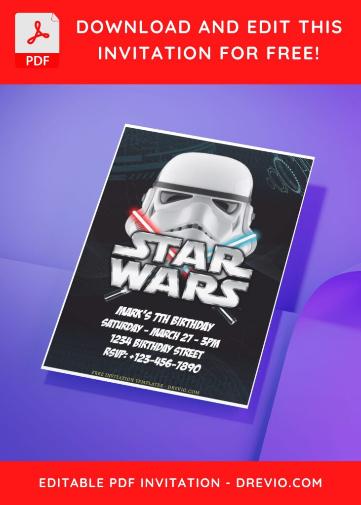 (Free Editable PDF) Star Wars Legacy Birthday Invitation Templates H