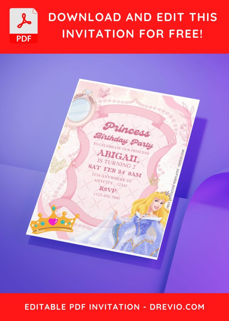 (Free Editable PDF) Disney Aurora Birthday Invitation Templates H