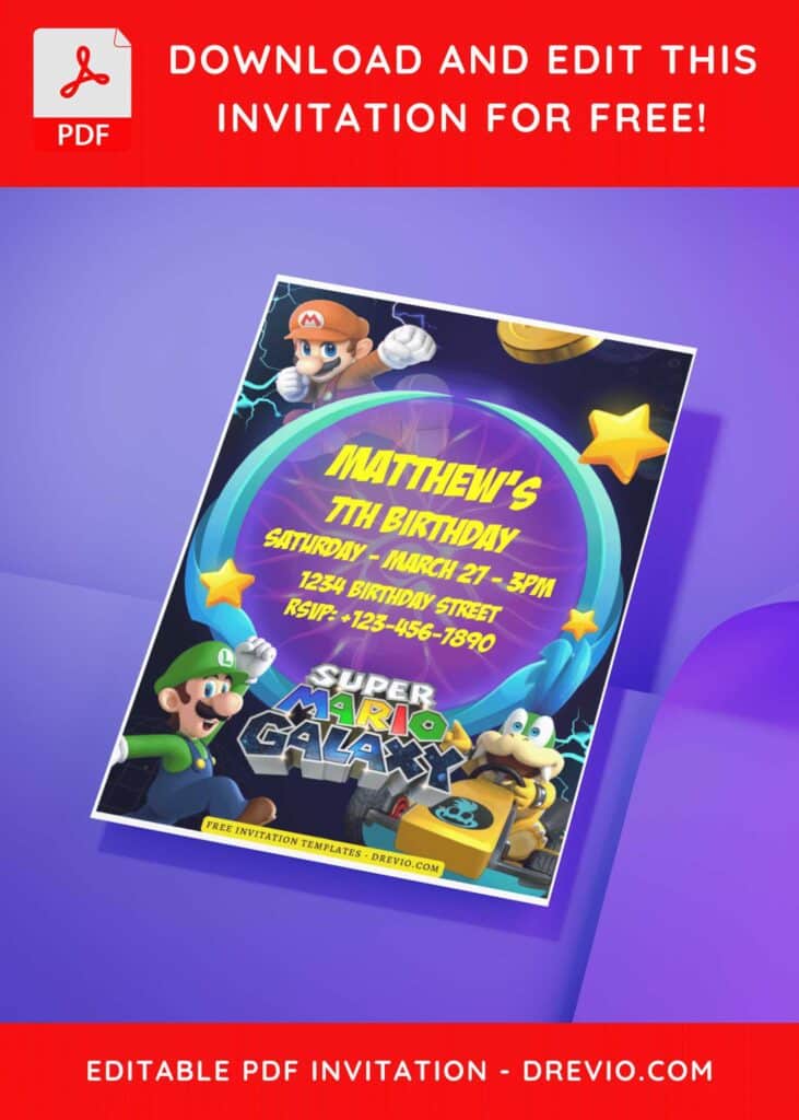 (Free Editable PDF) Iconic Super Mario Bros World Birthday Invitation Templates H