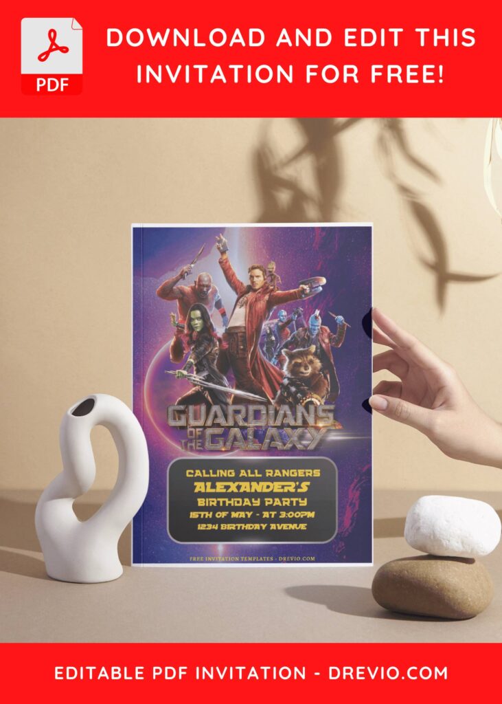 (Free Editable PDF) Guardian Of The Galaxy Vol 4 Birthday Invitation Templates D