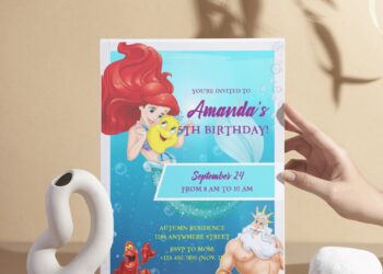 (Free Editable PDF) Cute The Little Mermaid Birthday Invitation Templates I