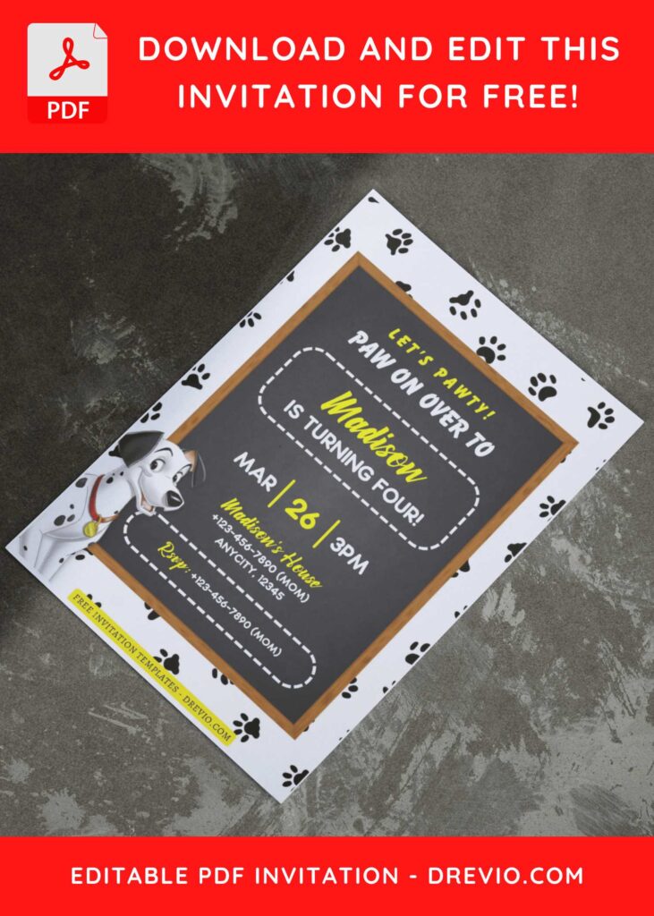 (Free Editable PDF) 101 Dalmatians Birthday Invitation Templates I