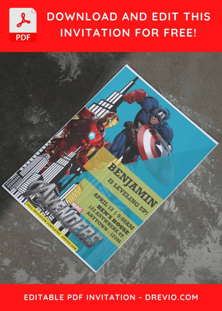 (Free Editable PDF) Fantastic Marvel Avengers Birthday Invitation Templates E