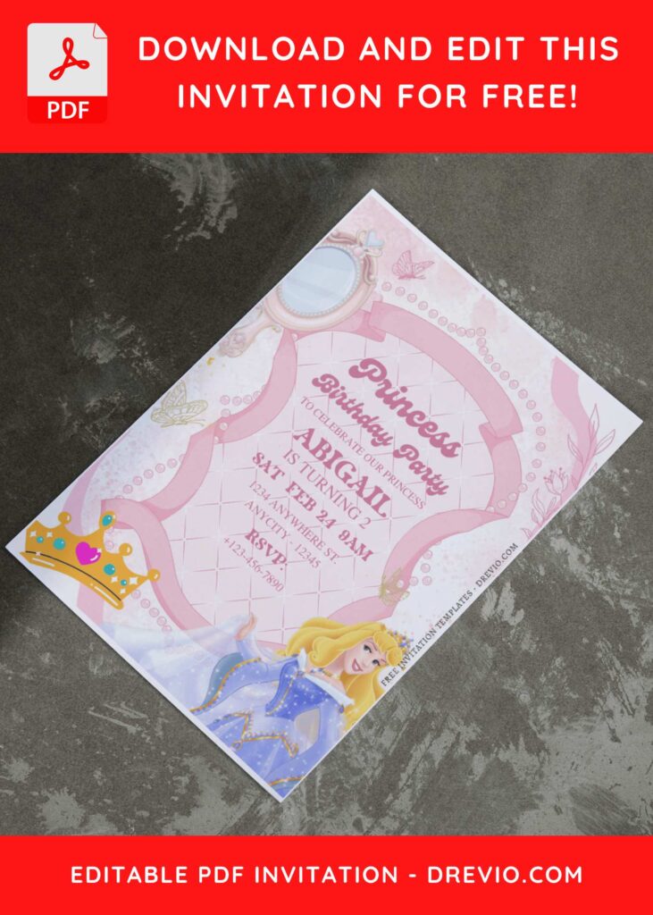 (Free Editable PDF) Disney Aurora Birthday Invitation Templates I