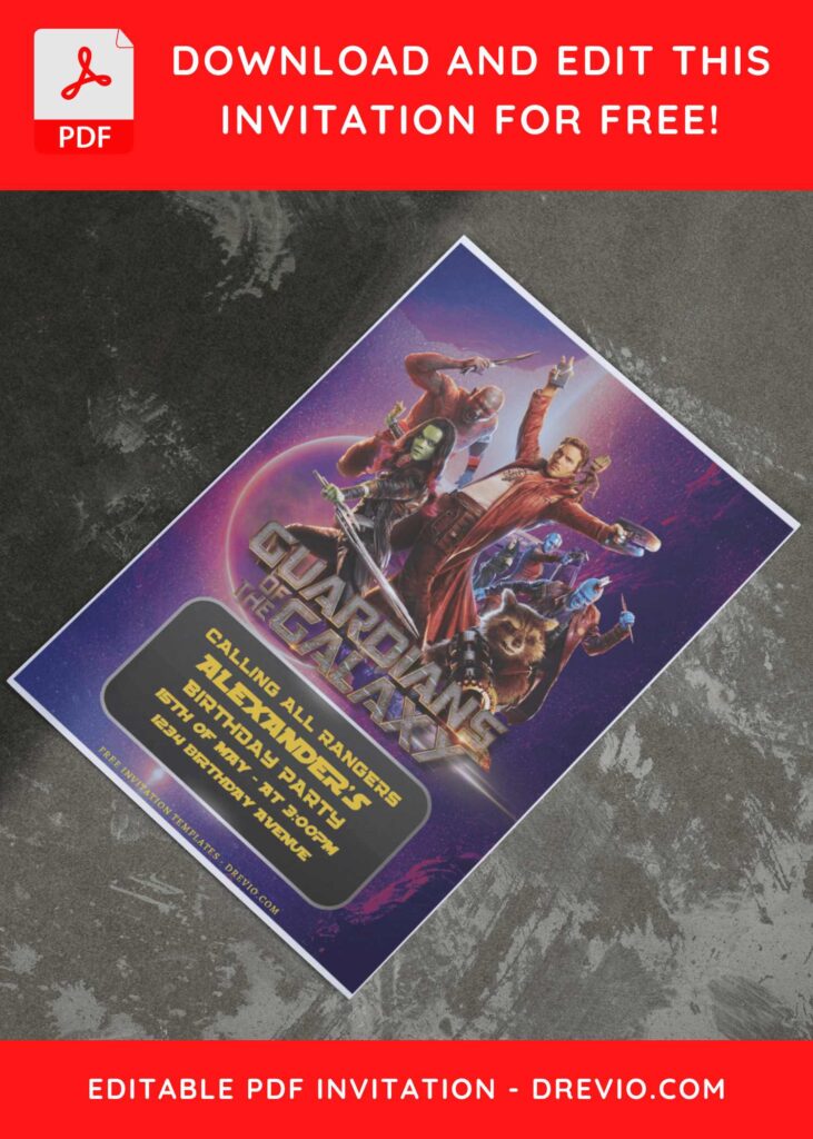 (Free Editable PDF) Guardian Of The Galaxy Vol 4 Birthday Invitation Templates E
