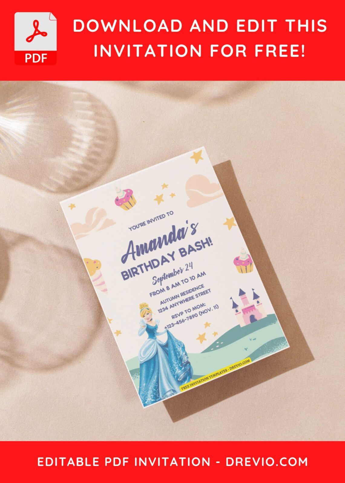 (Free Editable PDF) Royal Revelry Cinderella Birthday Invitation ...