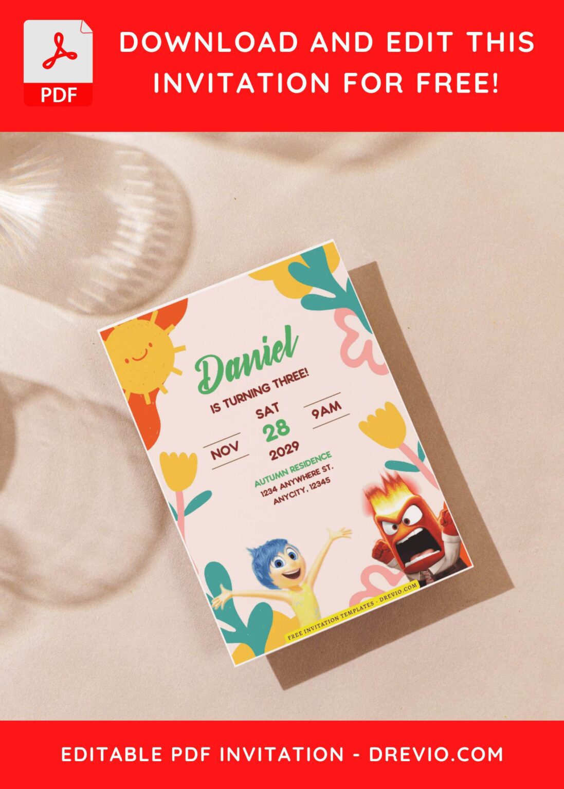 (Free Editable PDF) Colorful Inside Out Birthday Invitation Templates ...