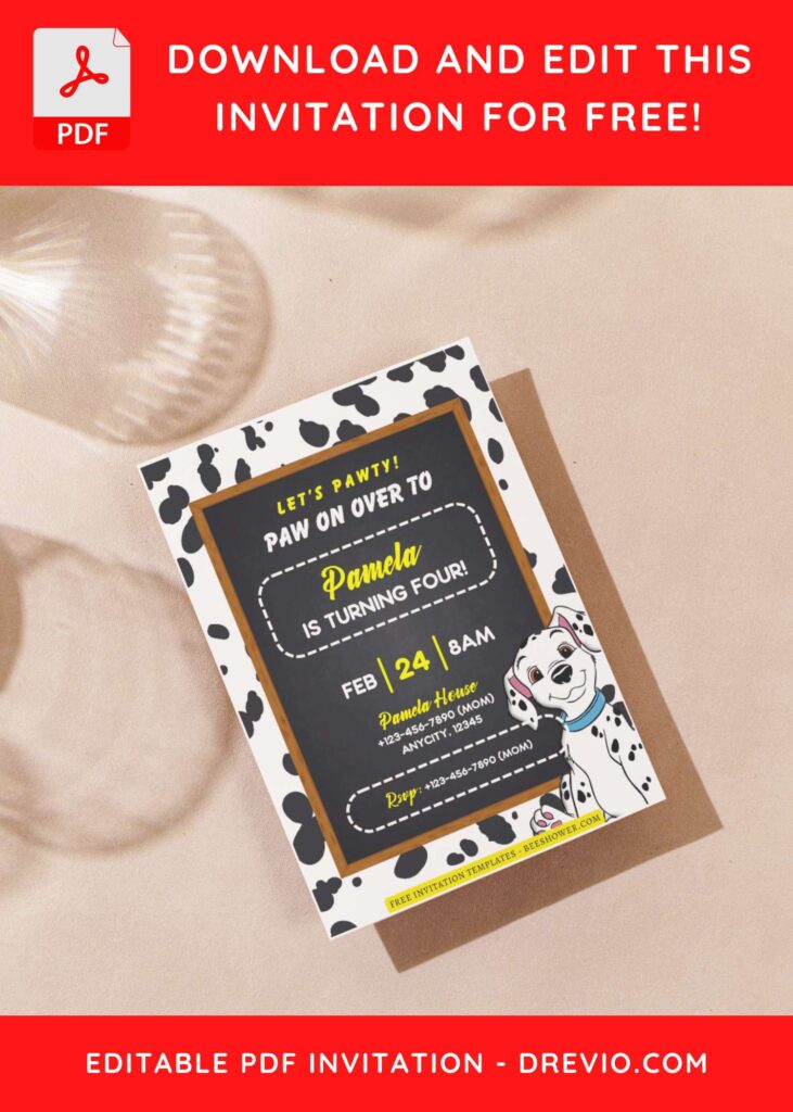 (Free Editable PDF) 101 Dalmatians Birthday Invitation Templates J