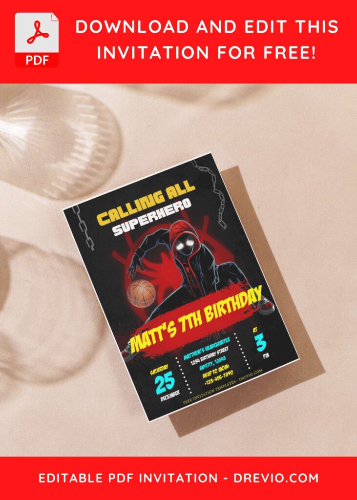 (Free Editable PDF) Spiderman Miles Morales Birthday Invitation Templates F