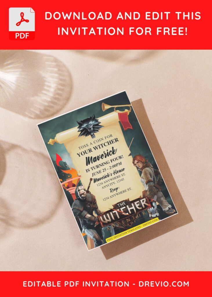 (Free Editable PDF) The Witcher Birthday Invitation Templates J