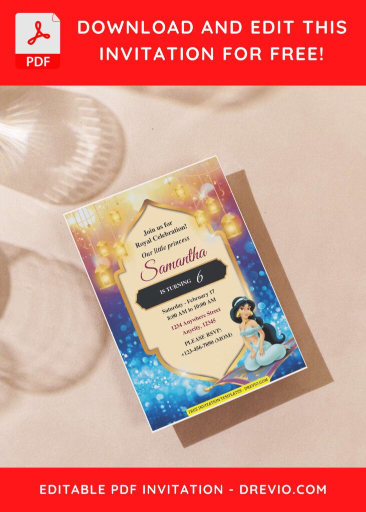 (Free Editable PDF) Shimmering Jasmine Birthday Invitation Templates J