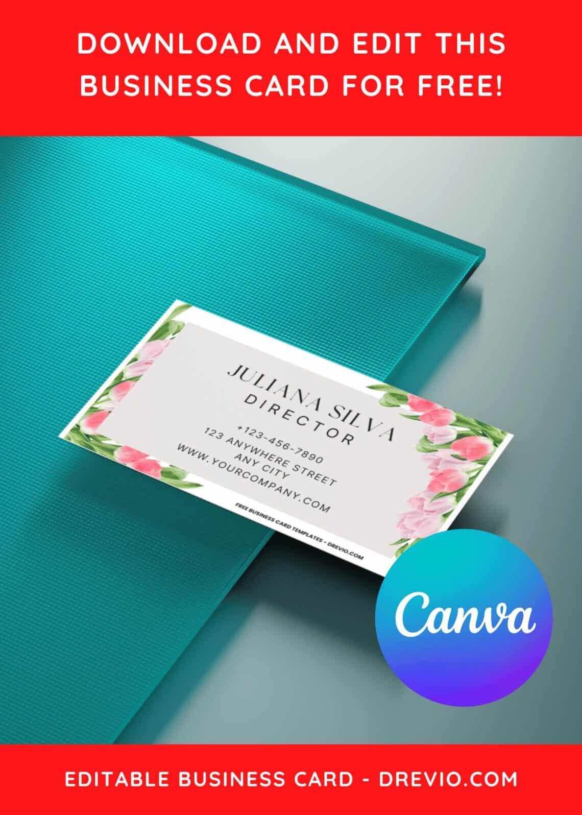 10+ Stylish Tulip Floral Canva Business Card Templates B