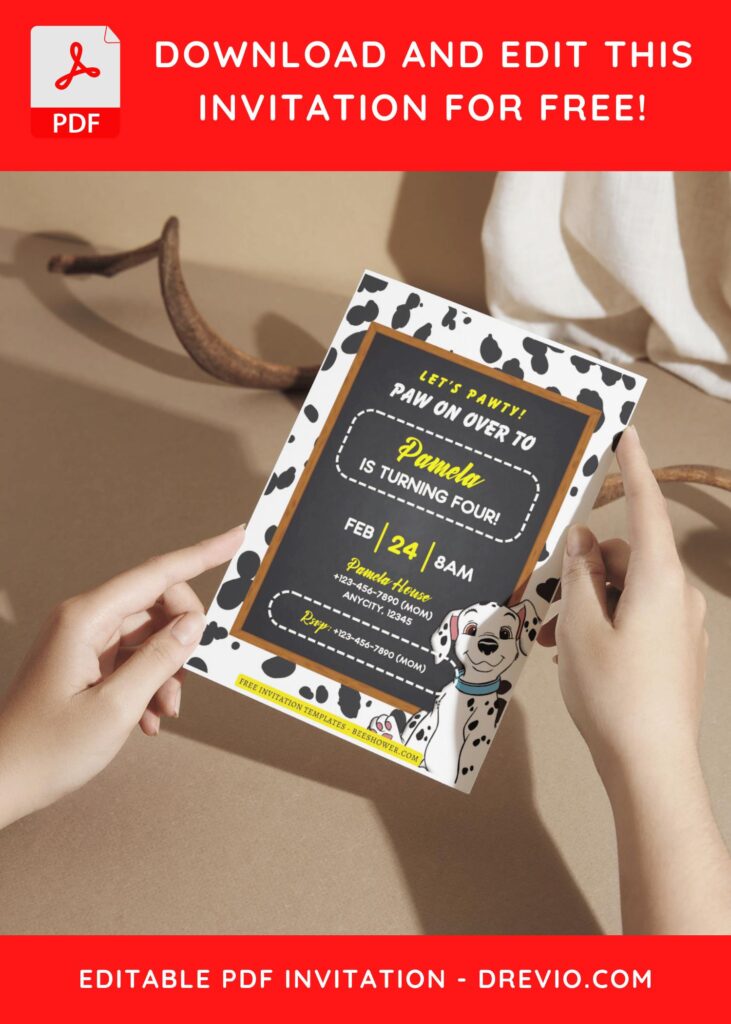 (Free Editable PDF) 101 Dalmatians Birthday Invitation Templates A