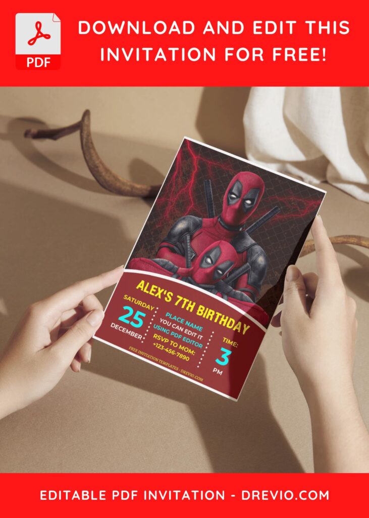 (Free Editable PDF) Quirky Fun Deadpool Birthday Invitation Templates G