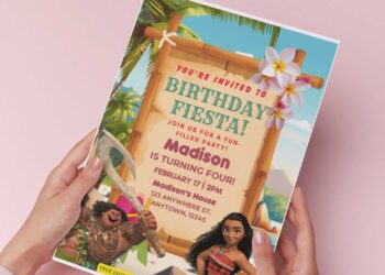 (Free Editable PDF) Fun Summer Moana Birthday Invitation Templates F