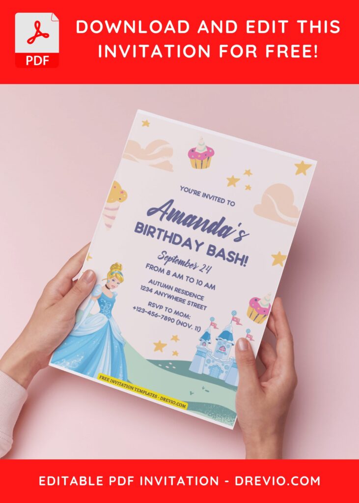 (Free Editable PDF) Royal Revelry Cinderella Birthday Invitation Templates H
