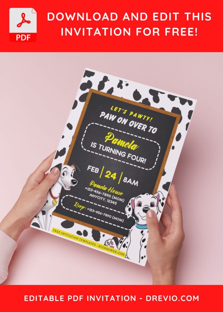 (Free Editable PDF) 101 Dalmatians Birthday Invitation Templates B