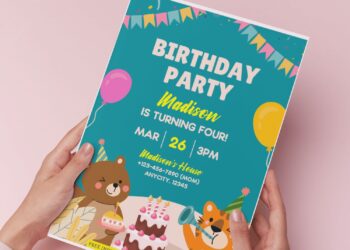 (Free Editable PDF) Joyful Party Animals Kids Birthday Invitation Templates