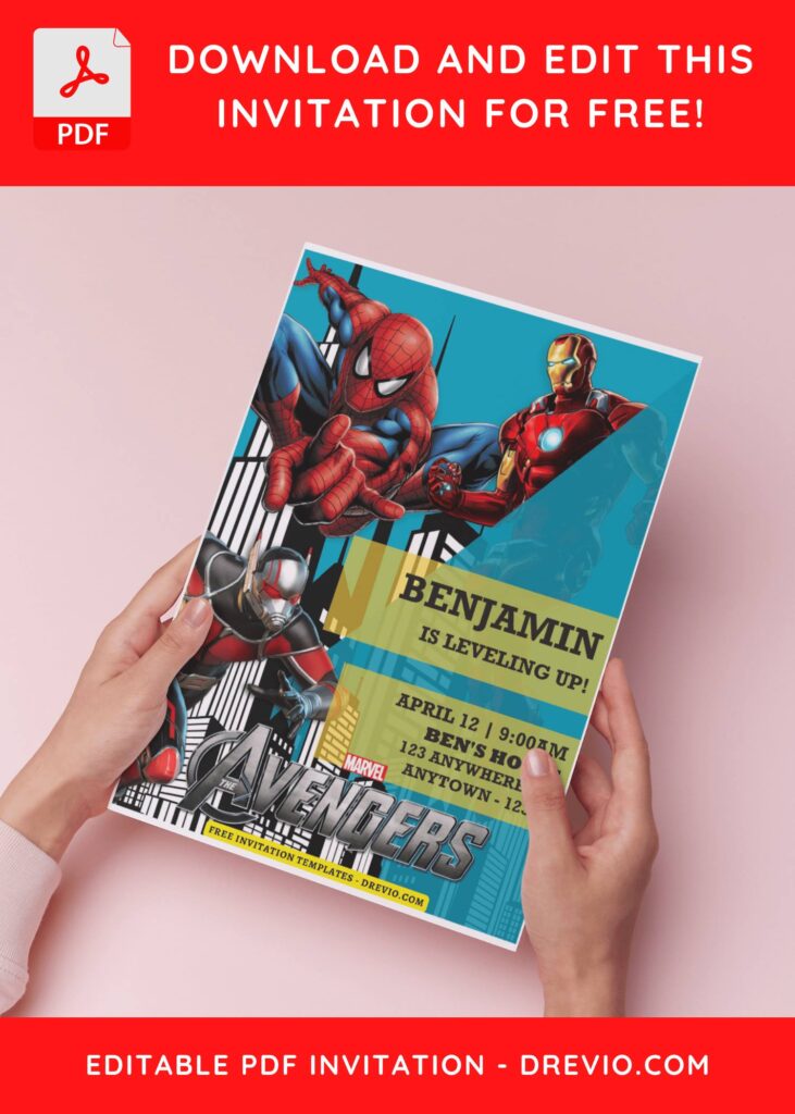 (Free Editable PDF) Fantastic Marvel Avengers Birthday Invitation Templates H