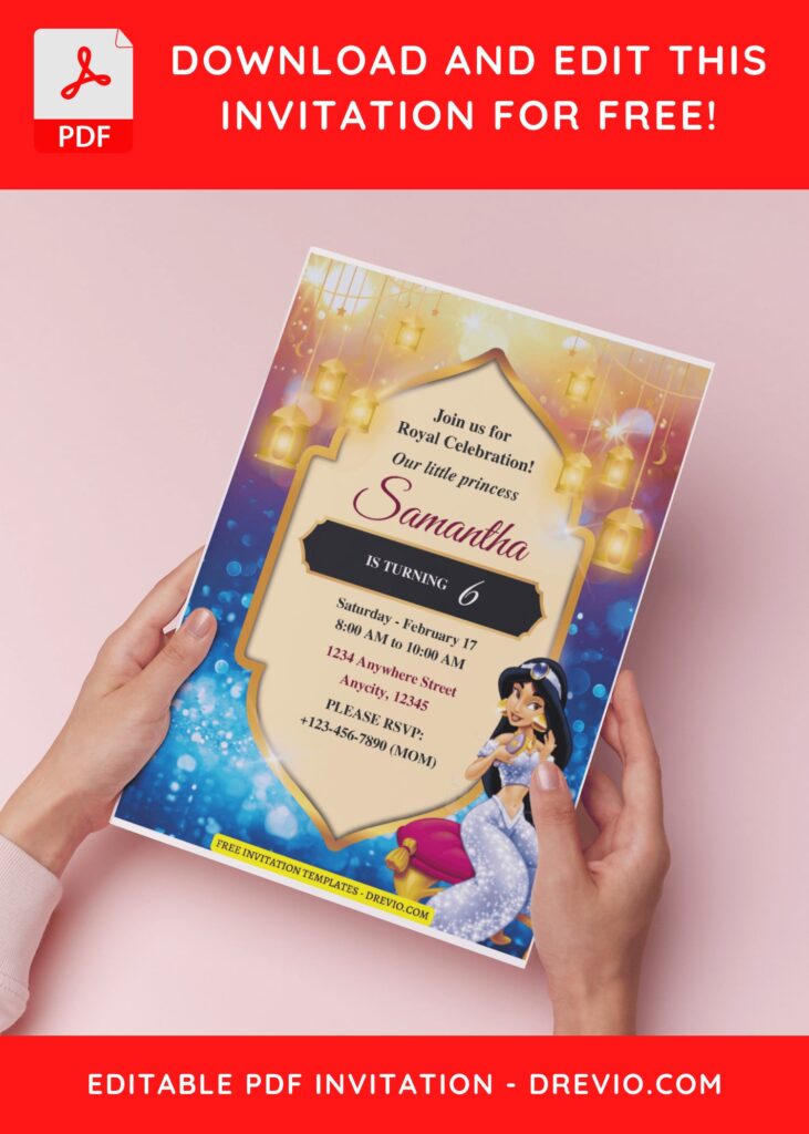 (Free Editable PDF) Shimmering Jasmine Birthday Invitation Templates B