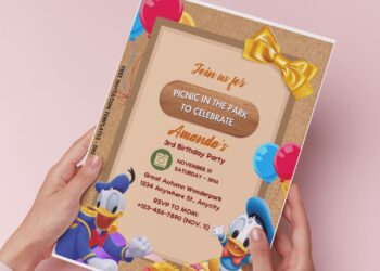 (Free Editable PDF) Donald Duck Picnic Party Birthday Invitation Templates H