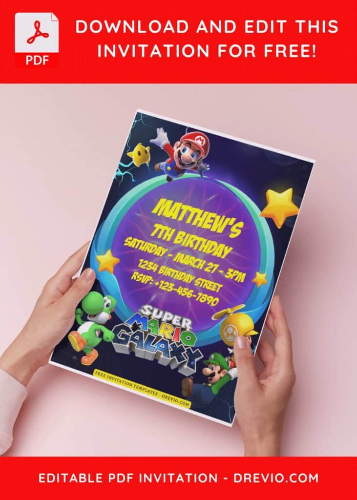 (Free Editable PDF) Iconic Super Mario Bros World Birthday Invitation Templates B