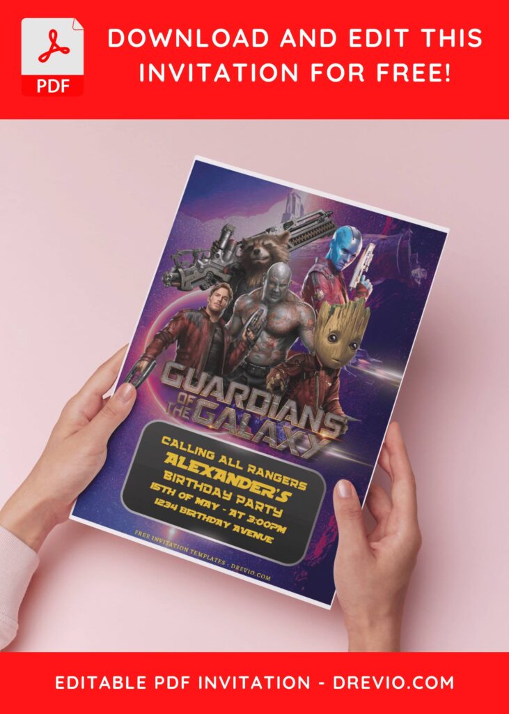 (Free Editable PDF) Guardian Of The Galaxy Vol 4 Birthday Invitation Templates H