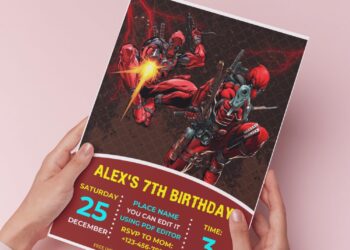 (Free Editable PDF) Quirky Fun Deadpool Birthday Invitation Templates H