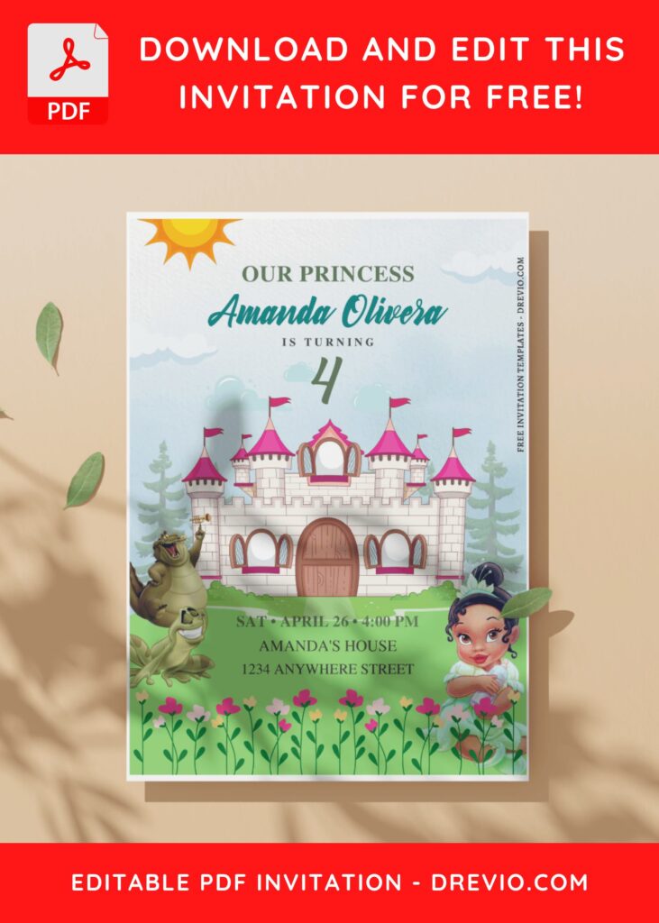 (Free Editable PDF) Princess Tiana Disney Birthday Invitation Templates C