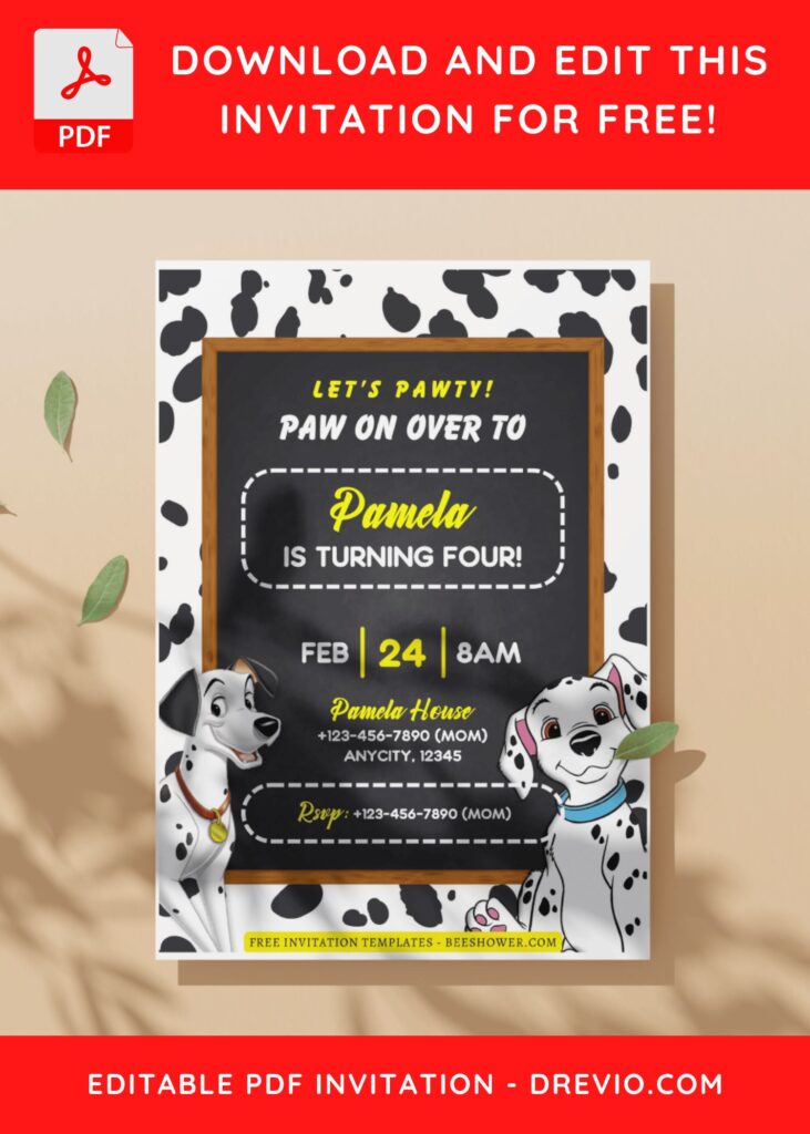 (Free Editable PDF) 101 Dalmatians Birthday Invitation Templates C