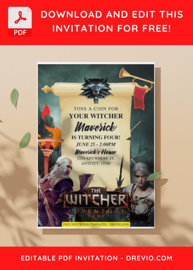 (Free Editable PDF) The Witcher Birthday Invitation Templates C