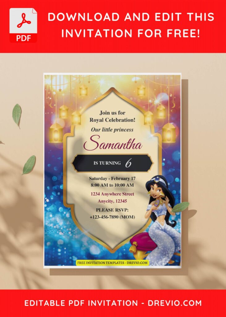 (Free Editable PDF) Shimmering Jasmine Birthday Invitation Templates C