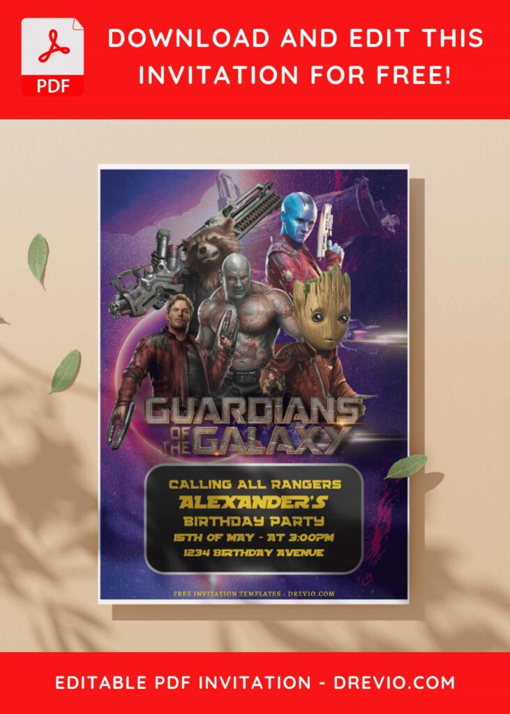 (Free Editable PDF) Guardian Of The Galaxy Vol 4 Birthday Invitation Templates I