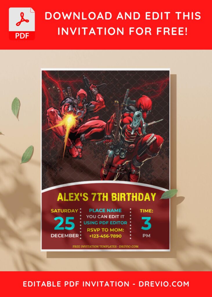 (Free Editable PDF) Quirky Fun Deadpool Birthday Invitation Templates I