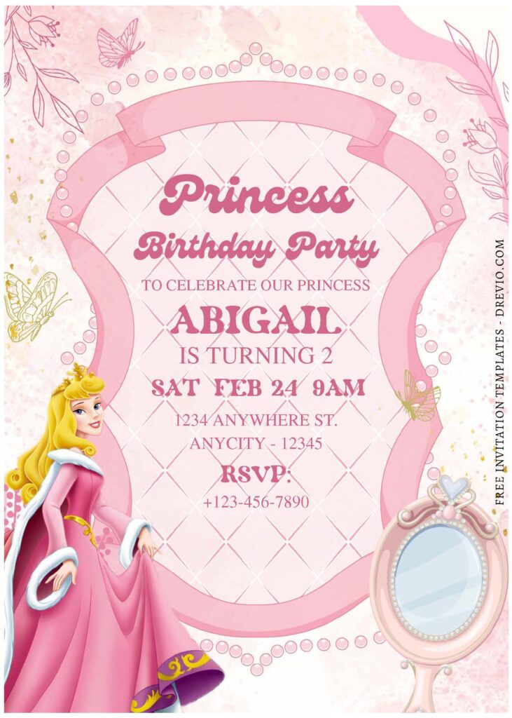 (Free Editable PDF) Disney Aurora Birthday Invitation Templates D