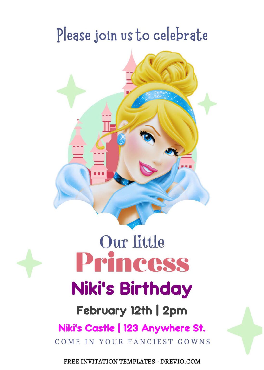 (Free Editable PDF) Lovely Little Princess Cinderella Birthday ...