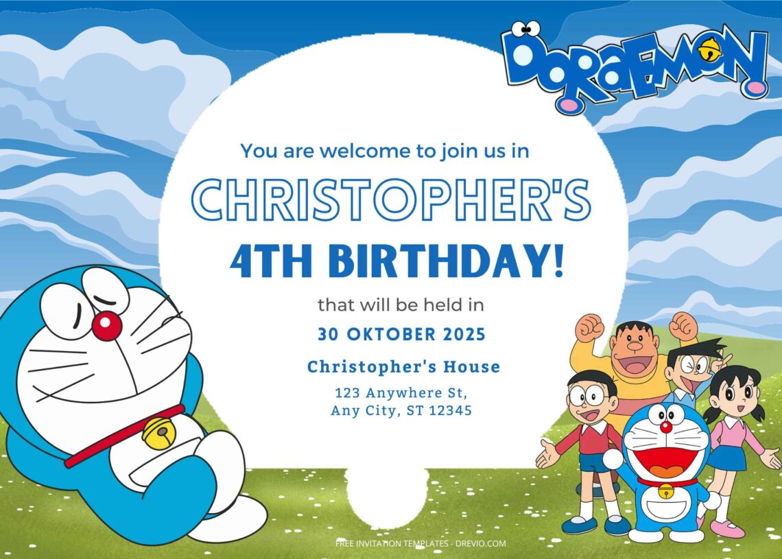 FREE 10+ Doraemon Birthday Invitation Templates - Drevio : Free And ...