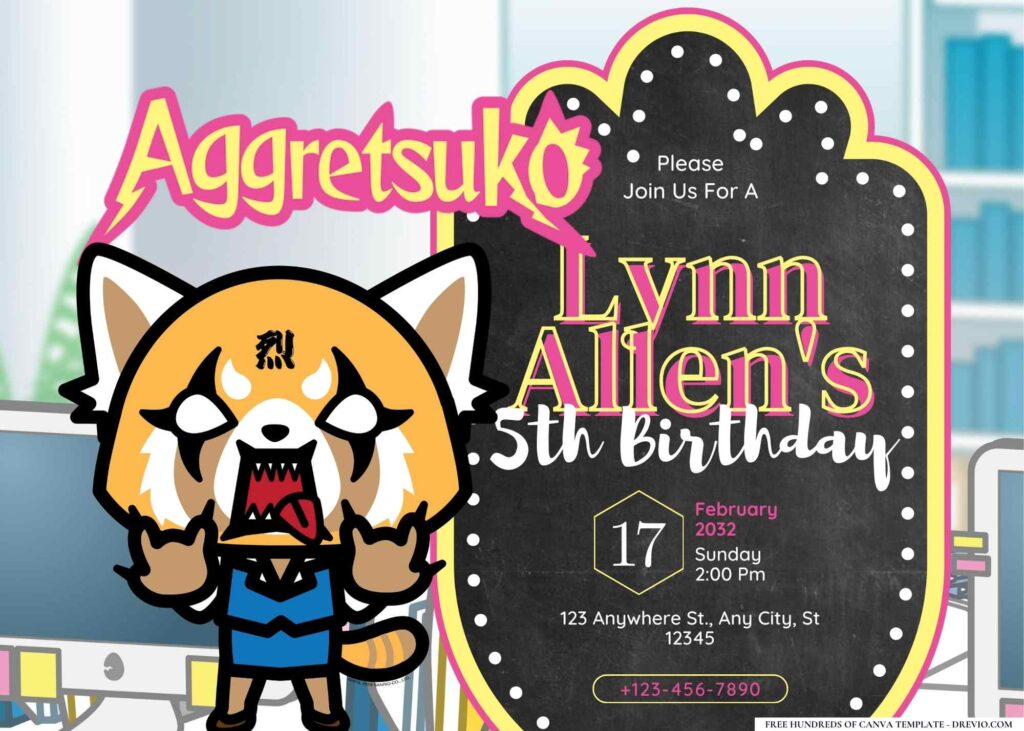 FREE Editable Aggretsuko Birthday Invitation