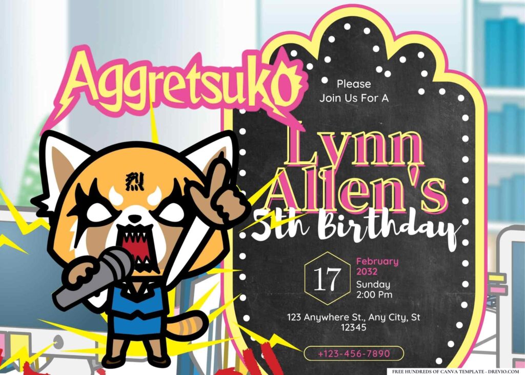 FREE Editable Aggretsuko Birthday Invitation