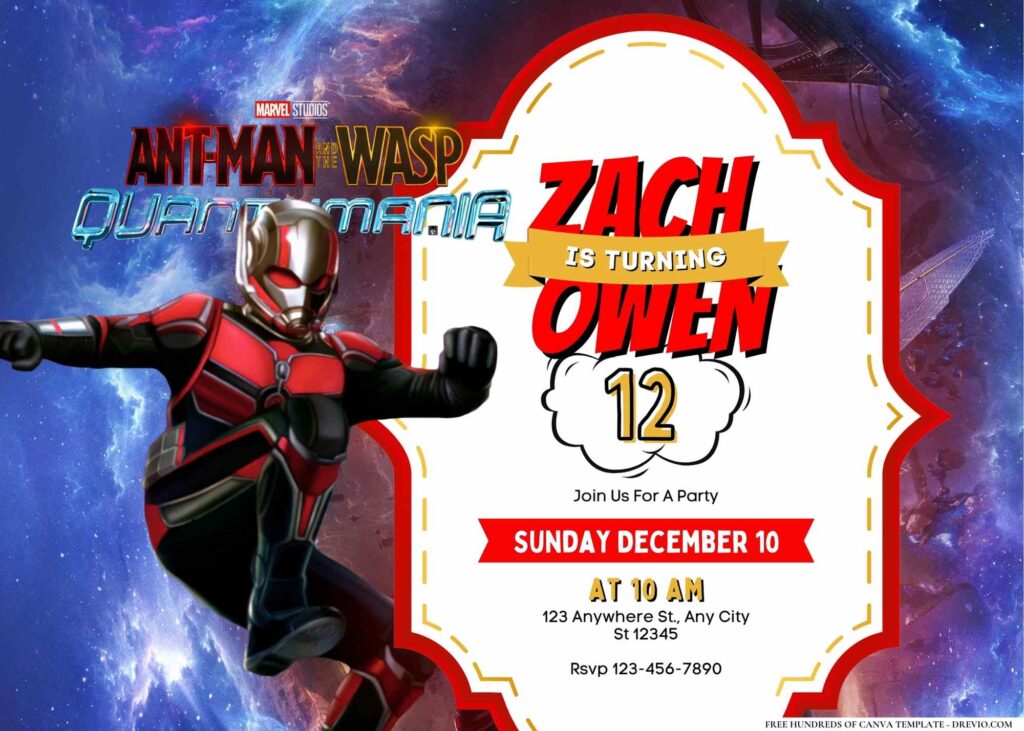 FREE Editable Ant-Man and the Wasp Quantumania Birthday Invitation