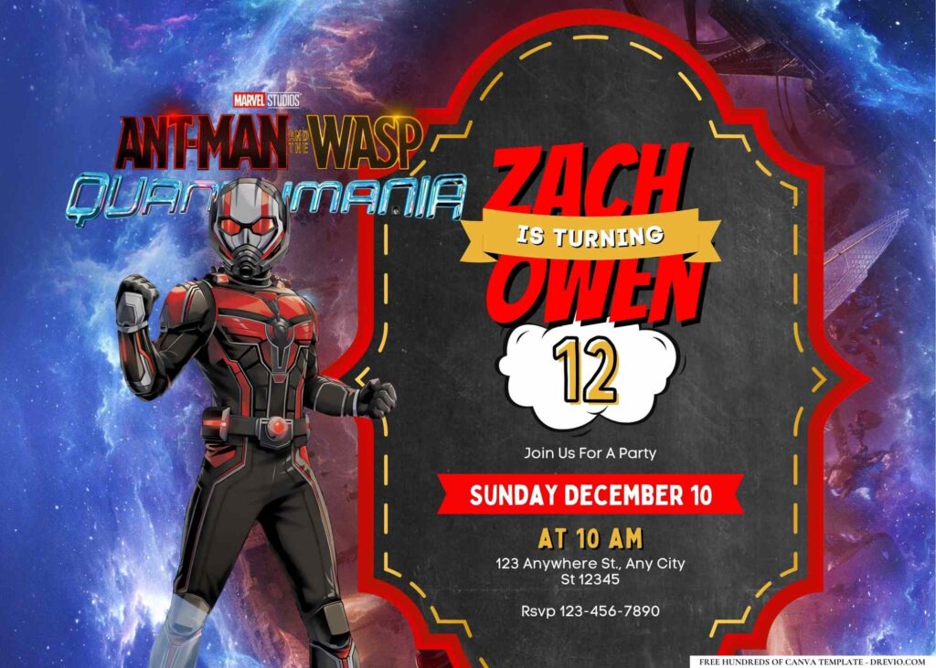 FREE Editable Ant-Man and the Wasp Quantumania Birthday Invitation