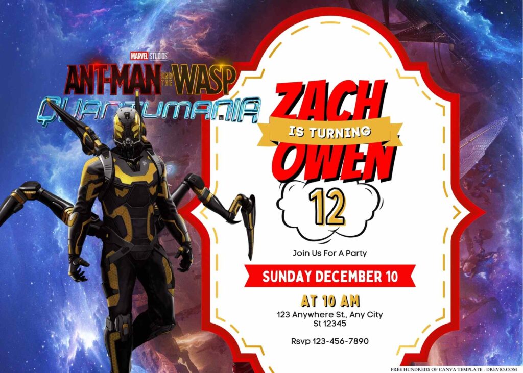 FREE Editable Ant-Man and the Wasp Quantumania Birthday Invitation