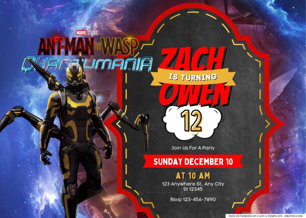 FREE Editable Ant-Man and the Wasp Quantumania Birthday Invitation