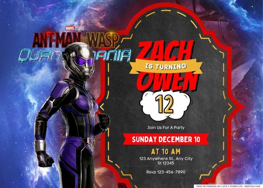 FREE Editable Ant-Man and the Wasp Quantumania Birthday Invitation