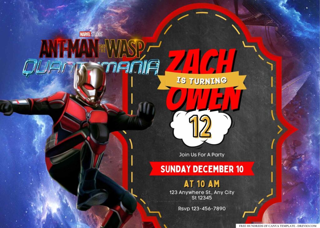 FREE Editable Ant-Man and the Wasp Quantumania Birthday Invitation